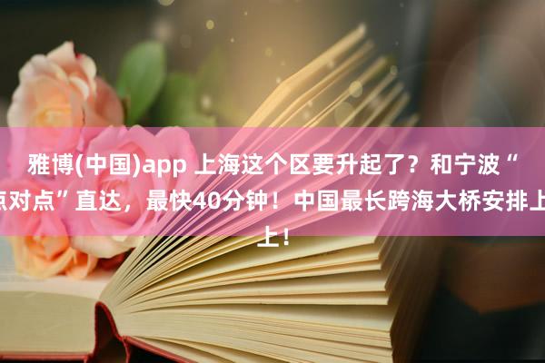 雅博(中国)app 上海这个区要升起了？和宁波“点对点”直达，最快40分钟！中国最长跨海大桥安排上！
