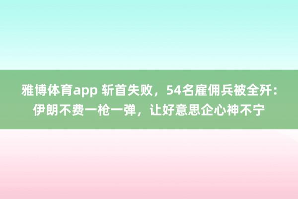 雅博体育app 斩首失败，54名雇佣兵被全歼：伊朗不费一枪一弹，让好意思企心神不宁