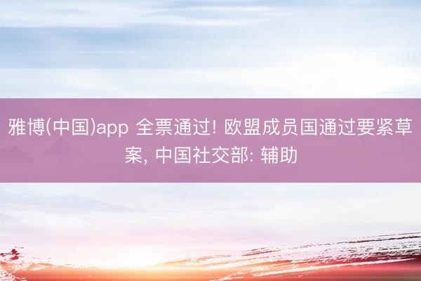 雅博(中国)app 全票通过! 欧盟成员国通过要紧草案， 中国社交部: 辅助