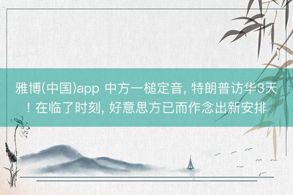 雅博(中国)app 中方一槌定音， 特朗普访华3天! 在临了时刻， 好意思方已而作念出新安排