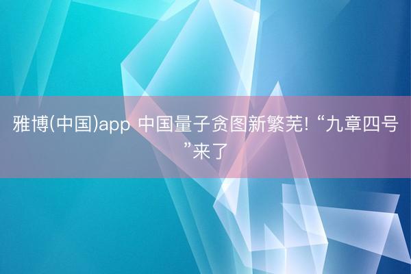 雅博(中国)app 中国量子贪图新繁芜! “九章四号”来了