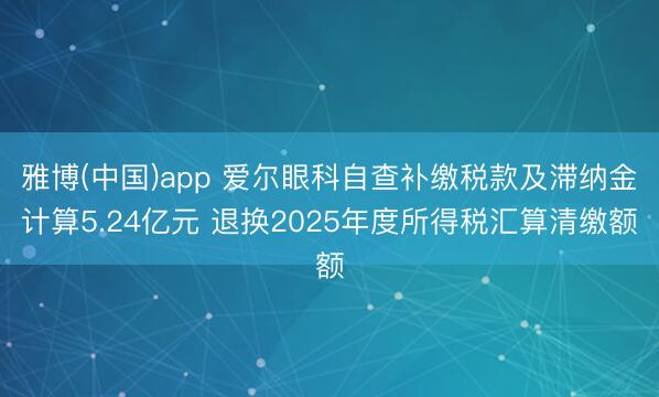 雅博(中国)app 爱尔眼科自查补缴税款及滞纳金计算5.24亿元 退换2025年度所得税汇算清缴额