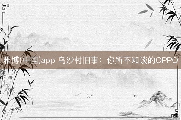 雅博(中国)app 乌沙村旧事：你所不知谈的OPPO