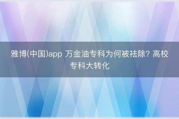 雅博(中国)app 万金油专科为何被袪除? 高校专科大转化