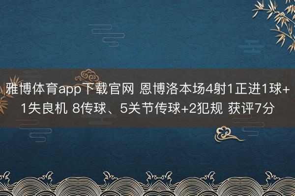 雅博体育app下载官网 恩博洛本场4射1正进1球+1失良机 8传球、5关节传球+2犯规 获评7分