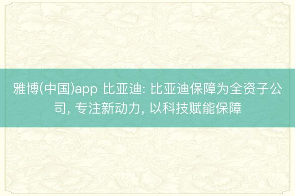 雅博(中国)app 比亚迪: 比亚迪保障为全资子公司， 专注新动力， 以科技赋能保障