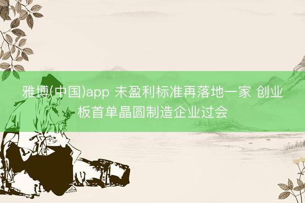 雅博(中国)app 未盈利标准再落地一家 创业板首单晶圆制造企业过会